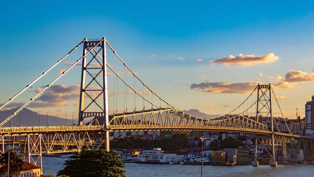 brazil, city, bridge, sunset, florianópolis, hercílio luz bridge, ponte hercílio luz, sea, nature, bay, island, santa catarina, suspension bridge, urban, tourism, dusk, scenery, florianópolis, florianópolis, florianópolis, florianópolis, florianópolis, santa catarina, santa catarina, santa catarina